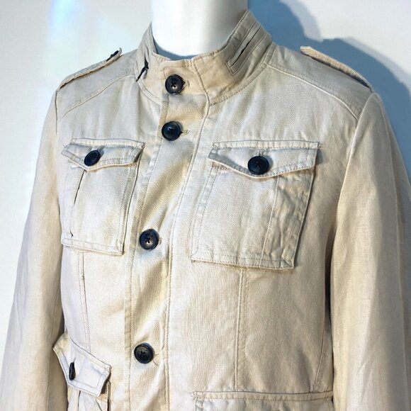 Celio SZ S Linen Military style utility  jacket wheat color essential - Picture 2 of 12